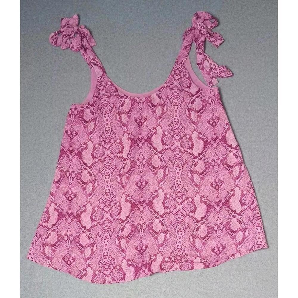 Buddy Love Sleeveless Snake Skin Mini Dress Womens Size Large Pink Tie Shoulders